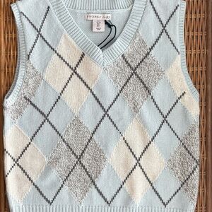 Sincerely Jules V-Neck Argyle Sweater Vest - Light Blue and Cream small